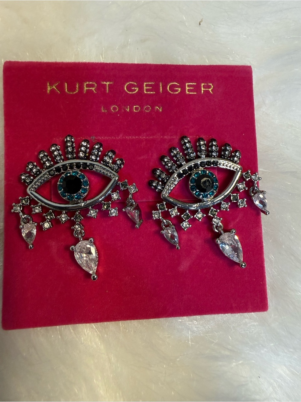 Kurt Geiger Black and Clear Eye Statement Earrings with Teardrop Drops